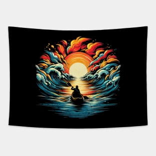 Vintage Sunset Canoeing Design Tapestry