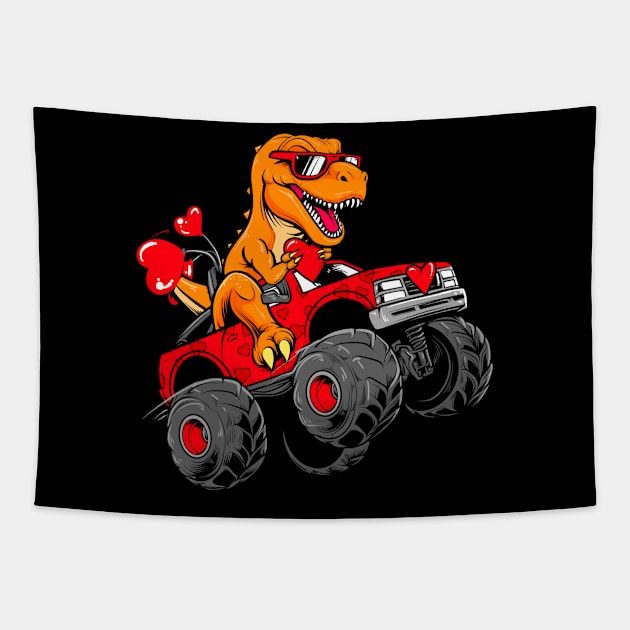 dinosaurs monster truck seeker of true love Tapestry by Wagum Std