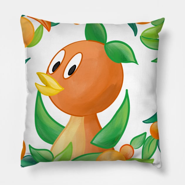 Little Orange Bird Wreath Pillow by sketchcot