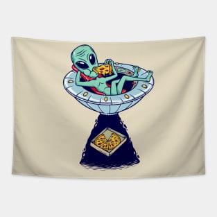 alien eating pizza illustration Tapestry