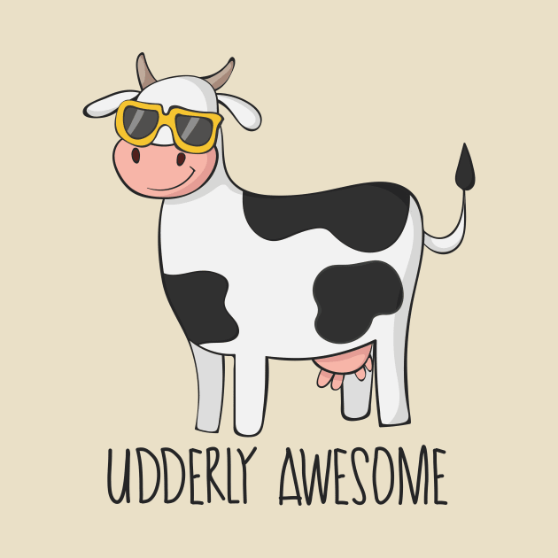 Udderly Awesome- Funny Cow Wearing Sunglasses Gift by Dreamy Panda Designs