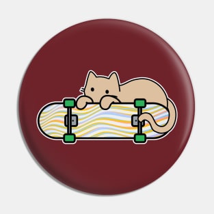 Cat and Skateboard Skateboarding Shy Cat Color Waves Pin