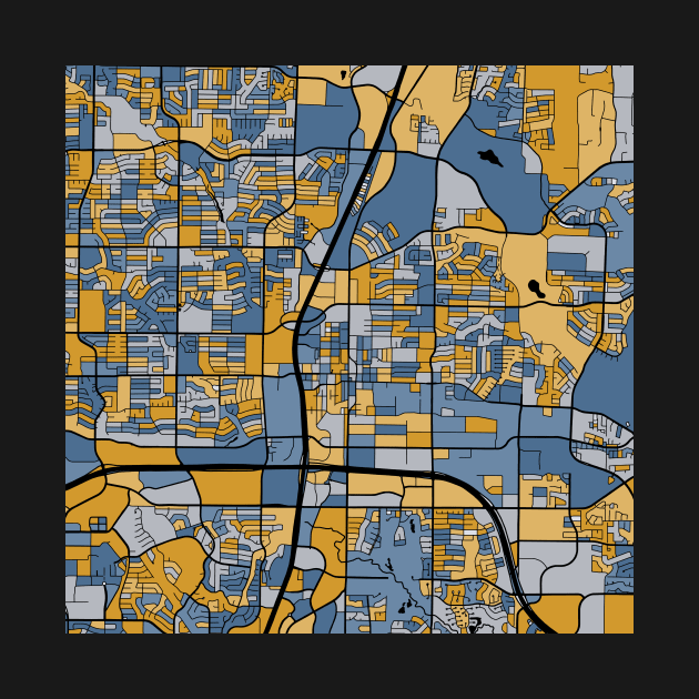 Plano Map Pattern in Blue & Gold by PatternMaps