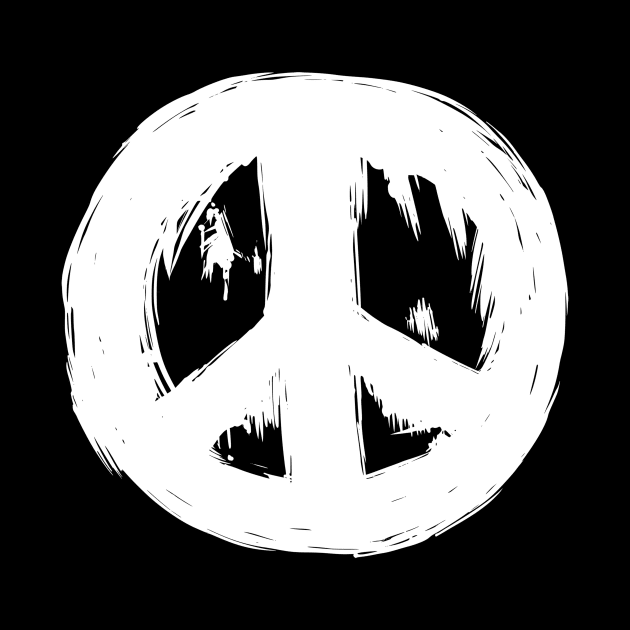 Ragged Brush-Stroke Peace Sign White by jitterteez