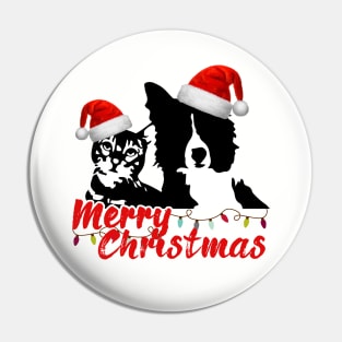 Merry Christmas Cat and Dog Lovers with Santa Claus Hat Pin