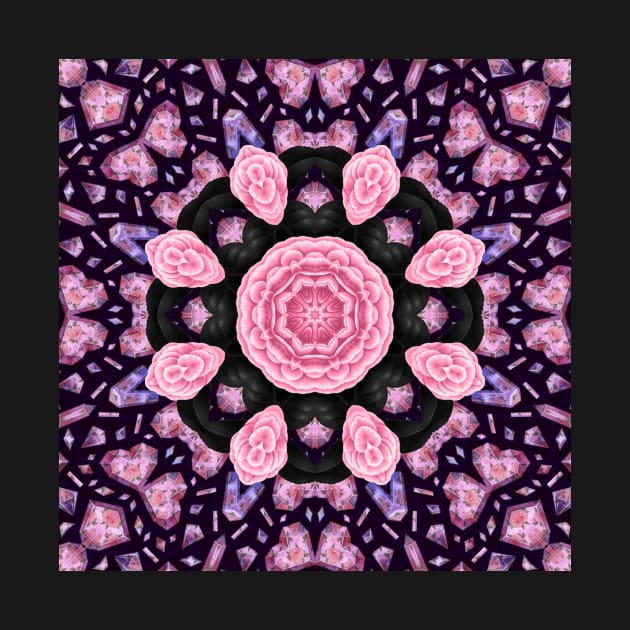 Crystal Hearts and Flowers Valentines Kaleidoscope pattern (Seamless) 23 by Swabcraft