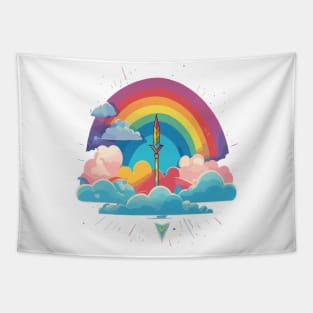 A playful arrow pierces through clouds to reveal a rainbow Tapestry