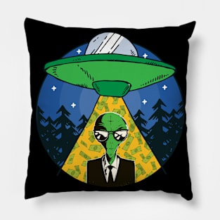 Alien Money Investing –Money Lover Space Abduction UFO Pillow