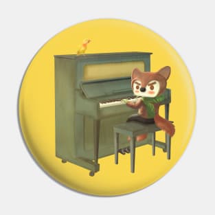 Fox Playing Piano Pin