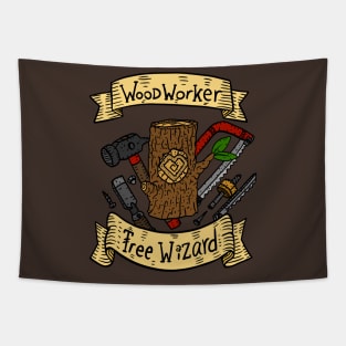 woodworker, tree wizard. carpentry craftsmen banner. Tapestry