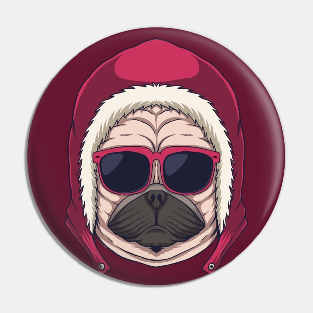 Funny Cartoon Christmas Pug Head Pin by SLAG_Creative