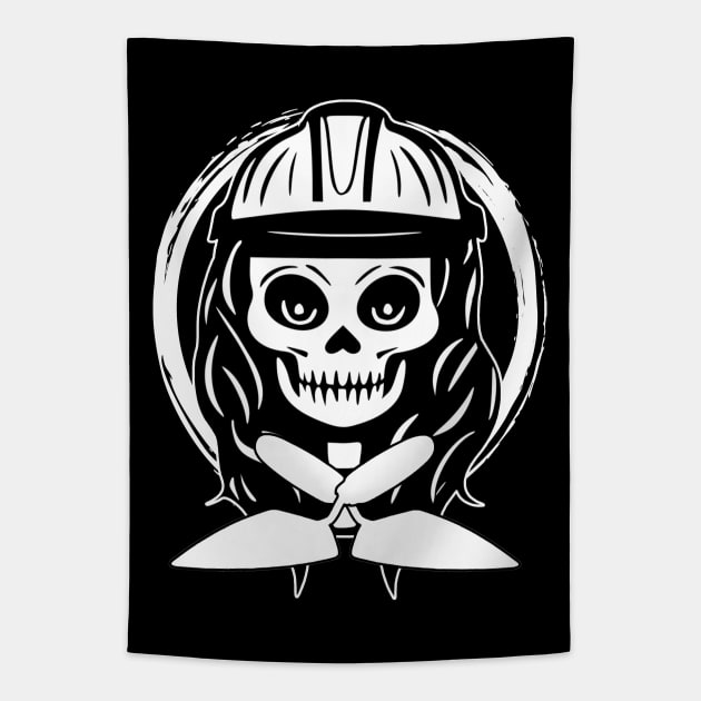 Female Bricklayer Skull and Trowel White Logo Tapestry by Nuletto