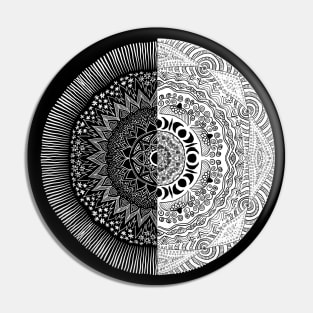 Equinox mandala, black and white, harvest sun, and moon Pin