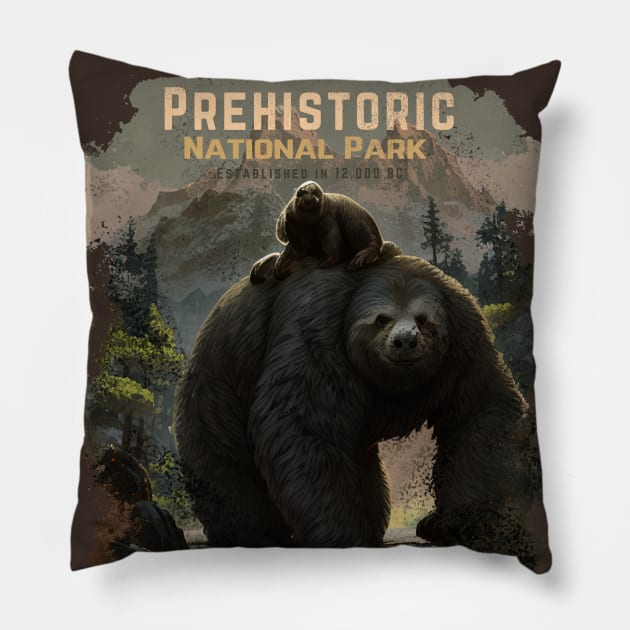 Prehistoric National Park - Giant Sloths Pillow by HideTheInsanity