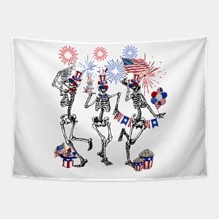 4th of July Skellies, Dancing Skeleton, American Flag, Red White Blue Tapestry