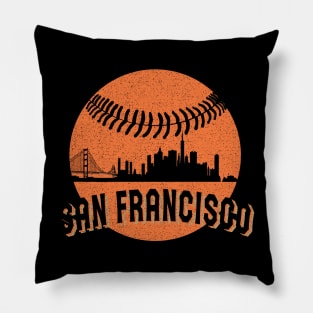 Vintage San Francisco Downtown Skyline Baseball For Game Day Pillow