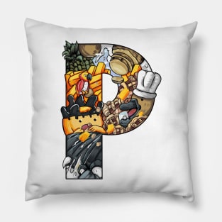 Initial Letter P doodle art Pillow