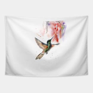 Watercolor Hummingbird with red flower Tapestry