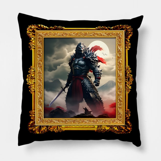 Japanese Monster Samurai Ninja Vintage Landscape Movie Artist Fan Frame Pillow by Pistacchio Gift