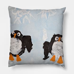 Two Penguins in the Colorful World of Rita's Imagination Pillow