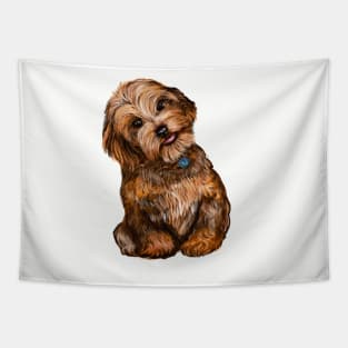 Cavapoochon Cavapoo Cavoodle  Black and Tan tilted head - cute cavalier King Charles spaniel Bichon frise Tapestry