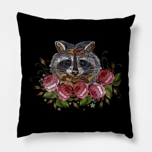 Racoon roses embroidery Pillow