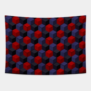 Cubes and Hexagons (Red and Blue) Tapestry