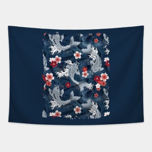 Koi sakura blossom in blue Tapestry