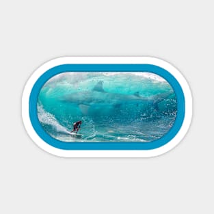 Surfing With Giant Sharks (Distressed Texture) Magnet