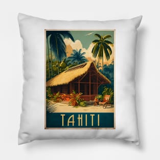 Tahiti French Polynesia Vintage Travel Art Poster Pillow