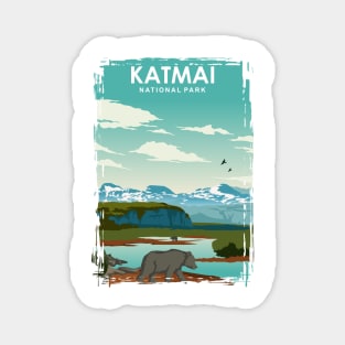 Katmai National Park vintage retro travel poster art Magnet