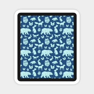 Navy Light Blue Woodland Animals Fox Bear Owl Magnet