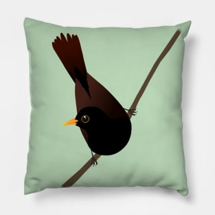 Blackbird sitting on a diagonal branch Pillow