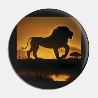 Lion in the Serengeti at Sunset Pin