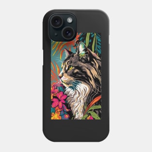 Maine Coon Cat Vibrant Tropical Flower Tall Retro Vintage Digital Pop Art Portrait 2 Phone Case