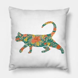 Floral cat botanical cat silhouette Pillow