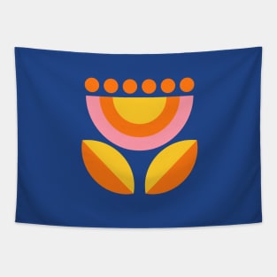 Minimalist Floral in Blue and Orange Tapestry