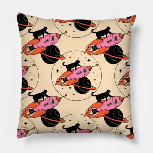 Space Walker Black Cat Pattern in beige Pillow