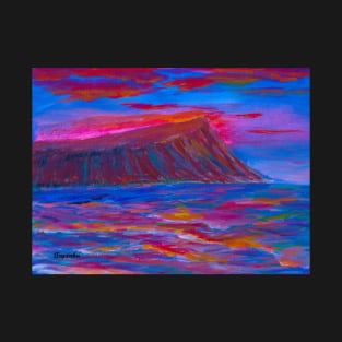 Colorful Hawaii Sunset Over Water, Honolulu, Oahu, Painting T-Shirt