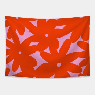 Retro 70s Bold Flowers Pattern Orange Pink Tapestry