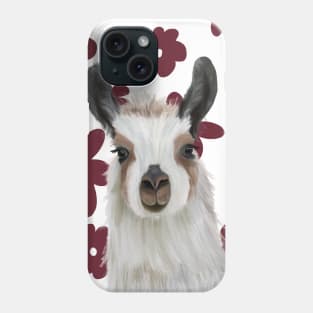 Llama | Burgundy Red Retro Flowers | Llama Lovers gift Phone Case