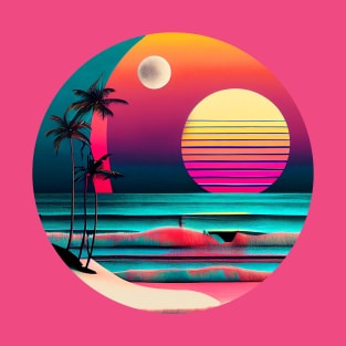 Sunset over the beach and palm trees, bauhaus design T-Shirt