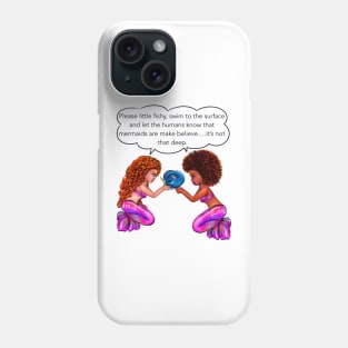 Best mermaid gifts 2022. anime black and white mermaids with blue tang fish and bubbles. Pretty black  and white girls with Afro hair, green eyes, Cherry pink lips and dark brown skin. Hair love ! Phone Case