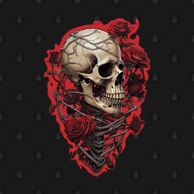 Skull And Red Rose by DesginsDone