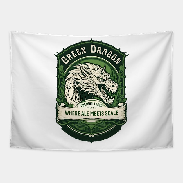 Green Dragon Premium Lager - Where Ale Meets Scale - Dragon Head - Fantasy Tapestry by Fenay-Designs