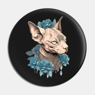 Sphynx Cat Paired with Blue Roses Pin