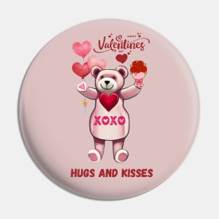 Valentine's Day Hugs And Kisses Teddy Bear Pin