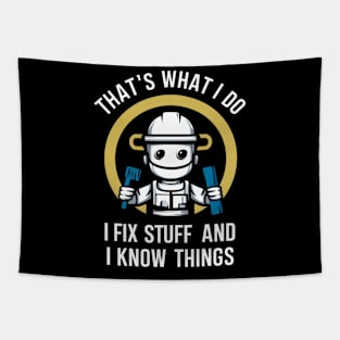 "I Fix Stuff" Funny Mechanic, Engineer, Garage Tapestry