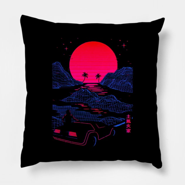 Synthwave Sunset Drive Pillow by Gammaray