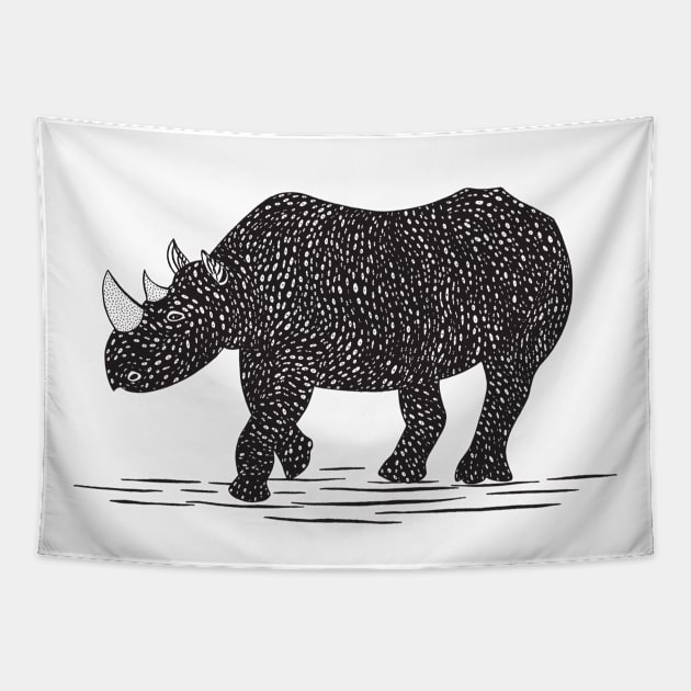 Rhino Ink Art - cool African animal design - on white Tapestry by Green Paladin